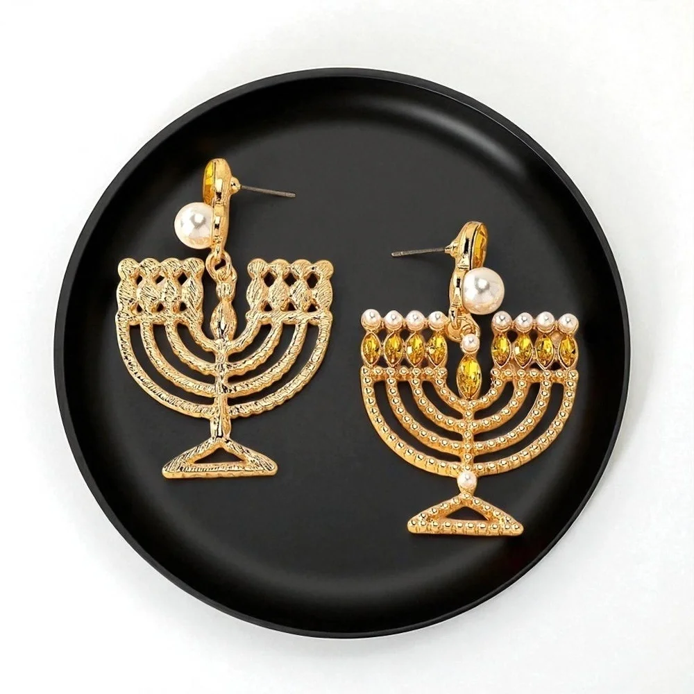 Shine Bright with Sparkling Menorah Earrings – Perfect for Hanukkah Celebrations